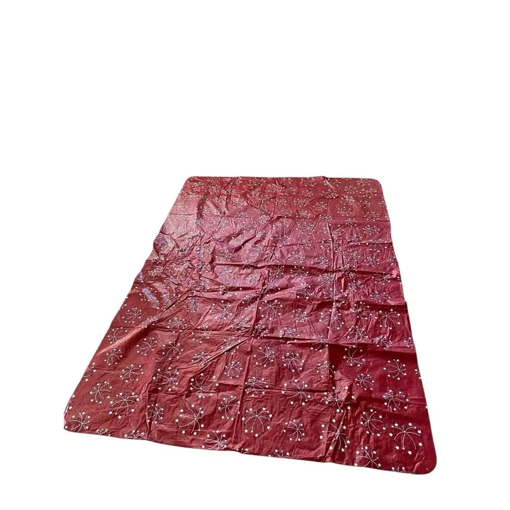 Vintage Fireworks 4th Of July Vinyl Flannel Backed Tablecloth Oblong 59”x82” Red